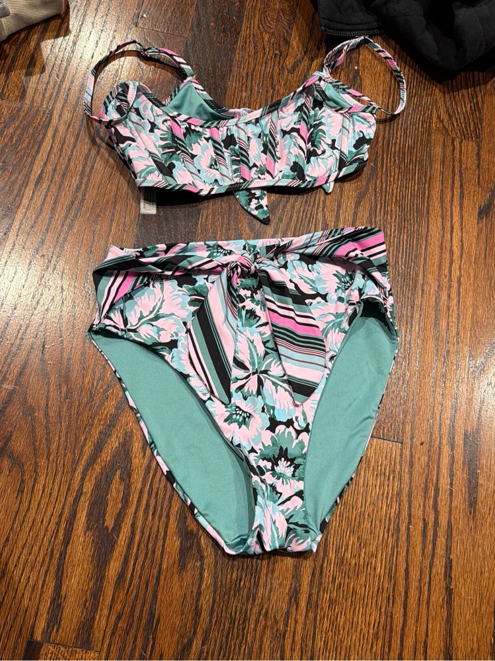 PINK Victoria's Secret Pink, Mint & Black Floral High-Waist Bikini